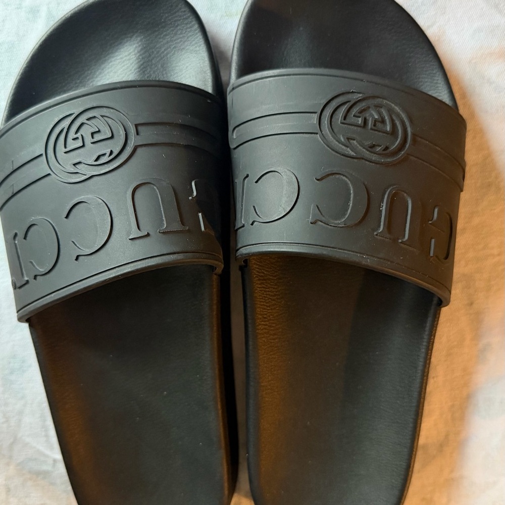 Gucci Black Embossed Slide Sandals - Excellent condition!!
